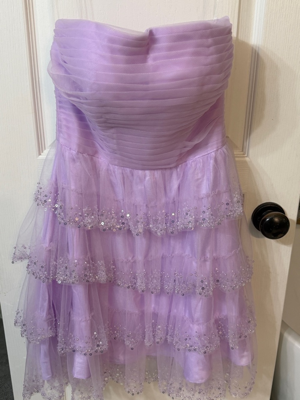 Strapless Lilac Tiered Sequin Tulle Mini Dress